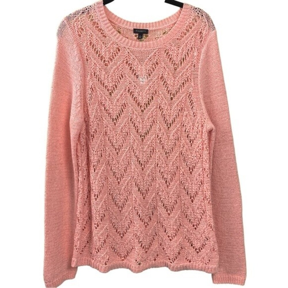 Talbots Pink Openwork Crewneck Sweater